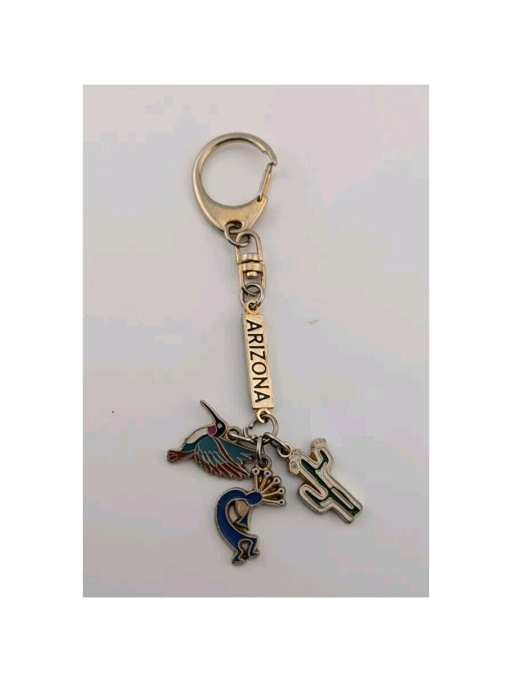 Arizona Charms Keychain Souvenir Cactus Bird Gold Tone Metal Charm